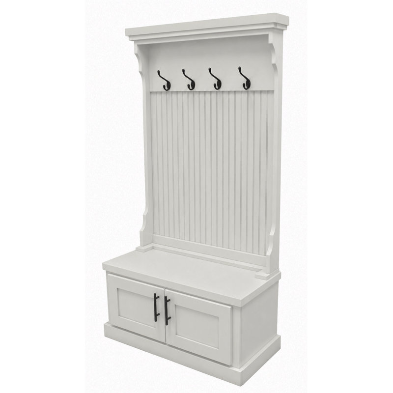Brandley Hall Tree 37.5'' Wide with Bench and Shoe Storage, Soft White