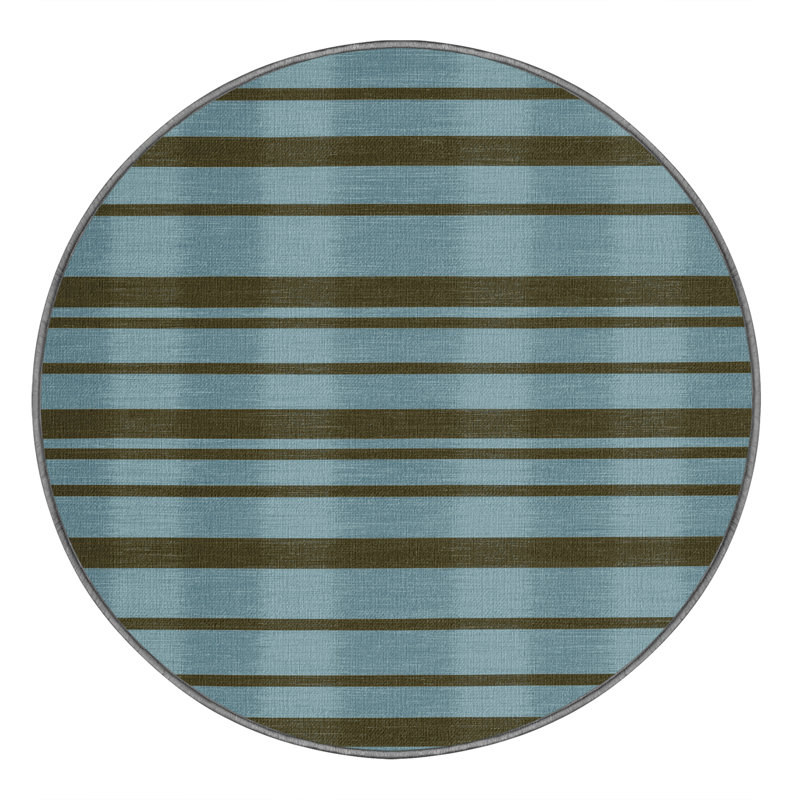 Tapis gris à rayures horizontales lavable à la machine, Rond 6 pi