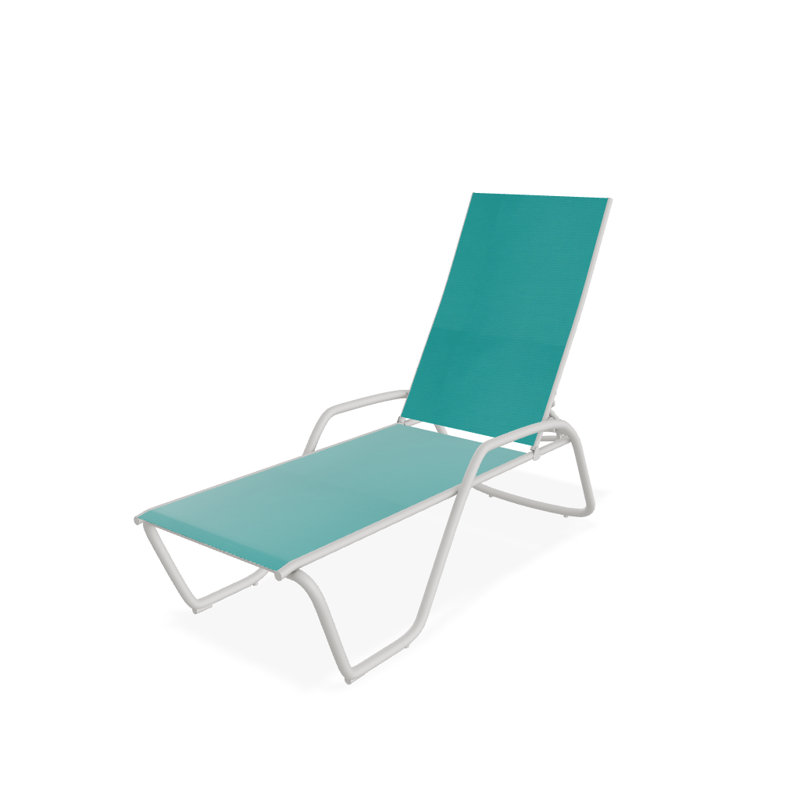 Outdoor Rust-Resistant Metal Chaise Lounge, Textured Snow, Aqua