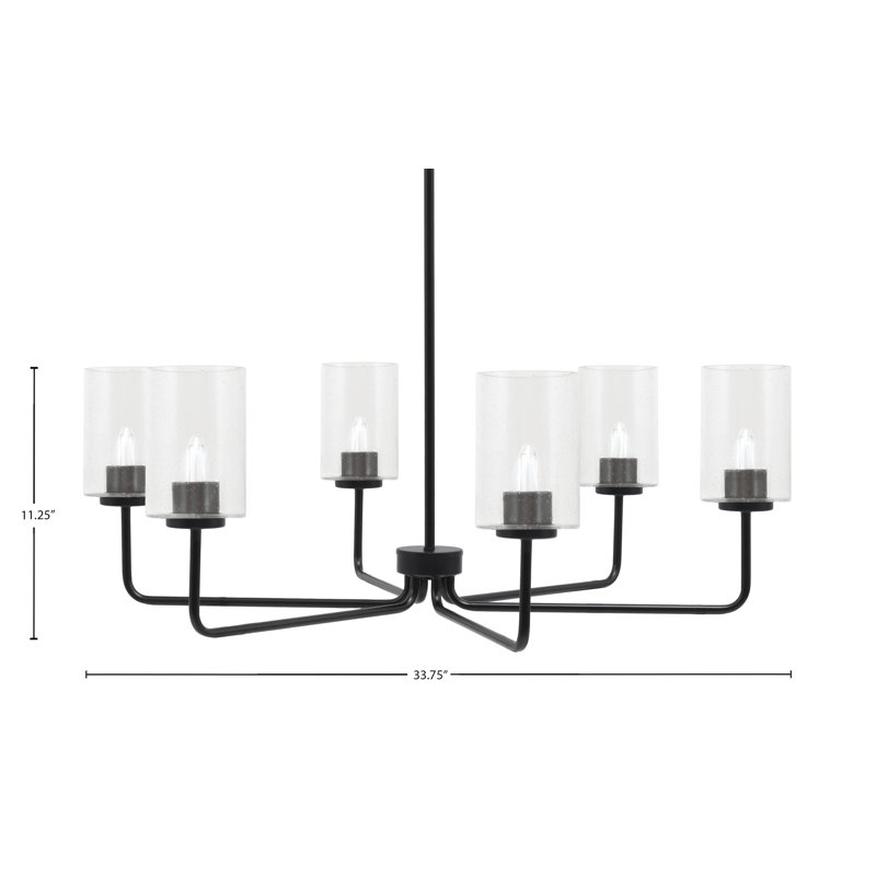 Lustre 6 lumières Amarmula, finition noir mat, verre transparent 4 ", Clair, Noir
