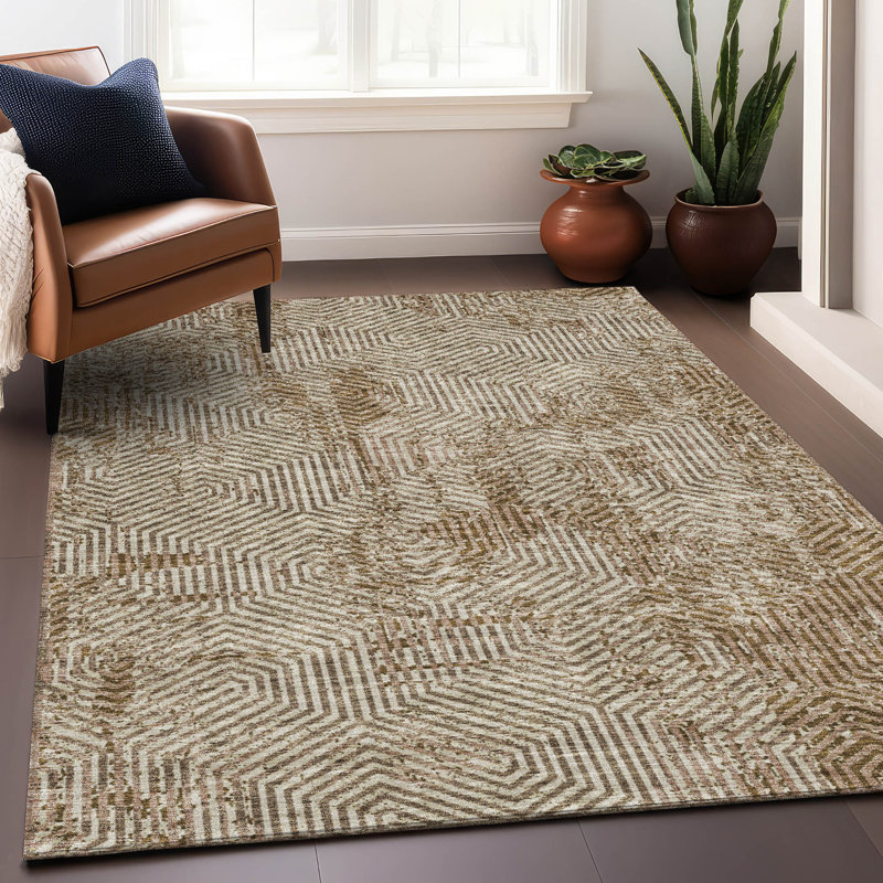 Premium Machine Washable Prisco Mocha Rug, Rectangle 8' x 10'