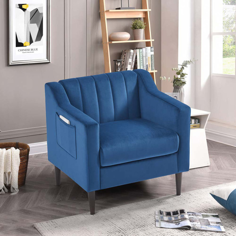 Canapé à accoudoirs encastrés 31,49 po Nilajah, Velours bleu