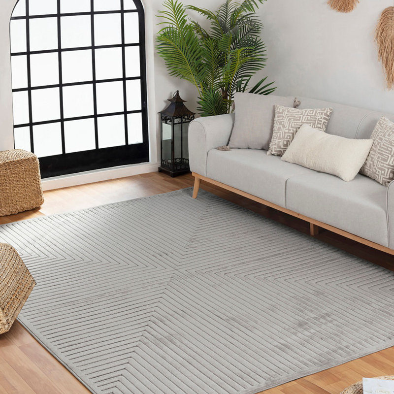 Gray Neutral Modern Outdoor Rug, Geometric Stain Resistant Easy to Clean Rug For Patio, Balcony, Decks & Garden