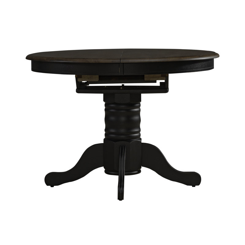 Judique Extendable Round Solid Wood Dining Table, Black