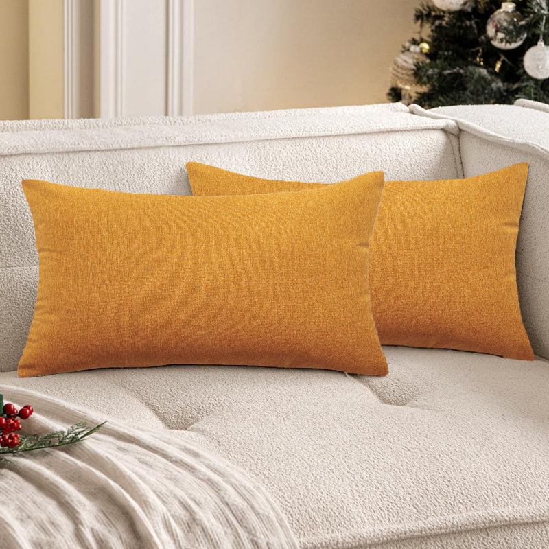 Set of 2 solid color Indoor/Outdoor Throw Pillows Lumbar support FULL set with inserts 12"x20", Rectangle 12"H x 20"W