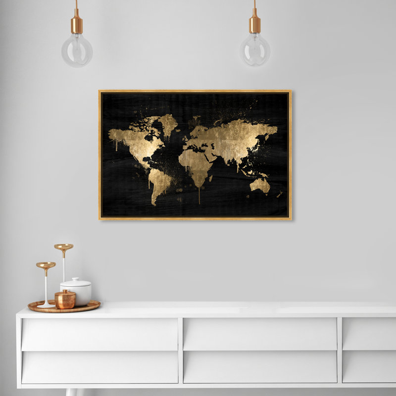 «Mapamundi Gold», reproduction d'impression sur toile, H 45 po x l 30 po, Cadre doré