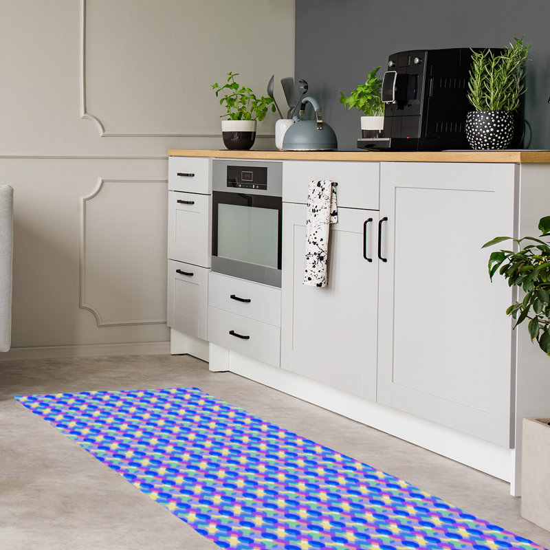 Tapis bleu ardoise/blanc, Tapis de couloir 2 pi 6 po x 8 pi