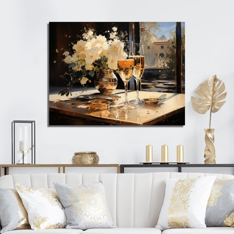 Champagne Blooms Bubbles And Bliss I - Champagne, art mural, H 34 po x l 44 po x P 1,5 po, Toile tendue