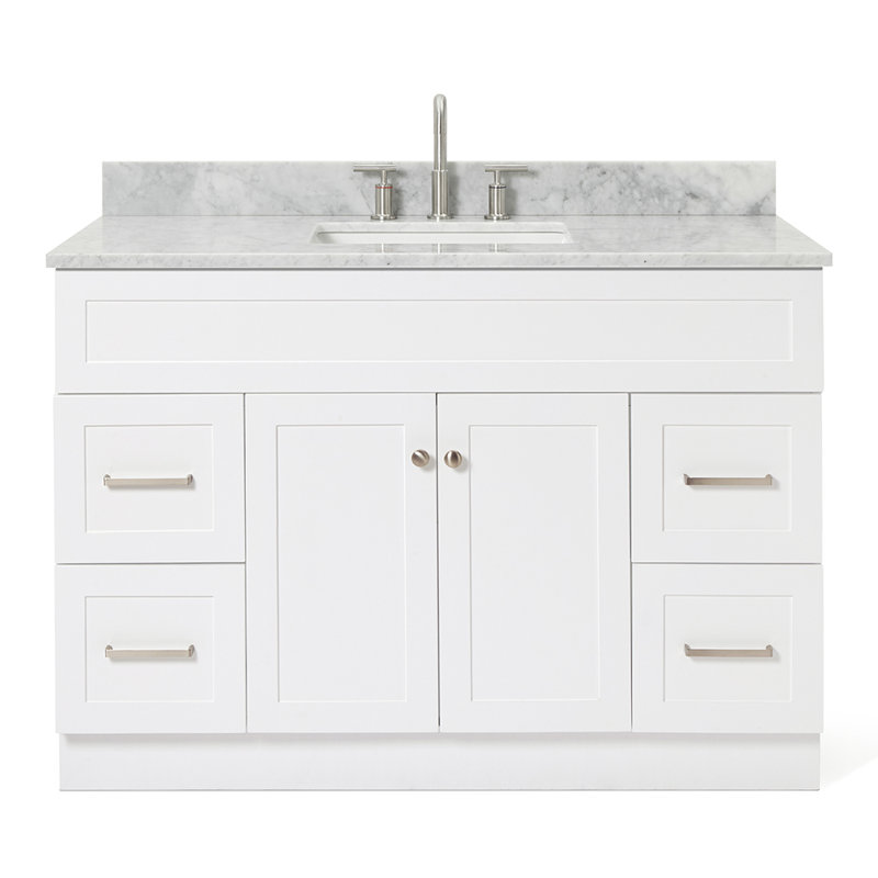Partham 49'' Single Bathroom Vanity with Carrara Marble Top, White