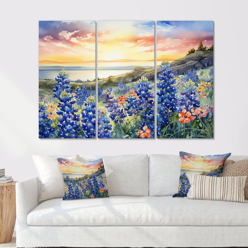 «Blue Bonnets Sunset I», ensemble d'art sur toile Blue Bonnets, Toile tendue, H 40 po x l 60 po x P 1 po