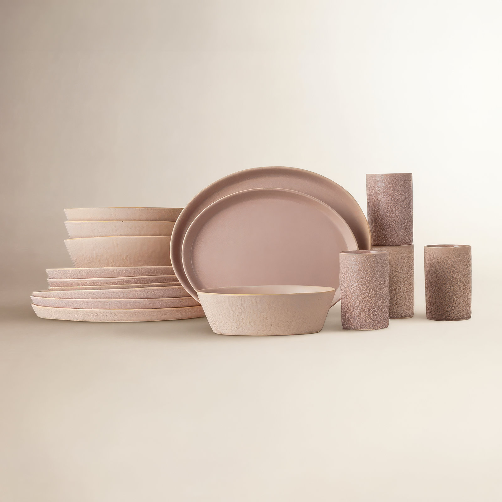 Katachi Stoneware Dinnerware Set, Pink