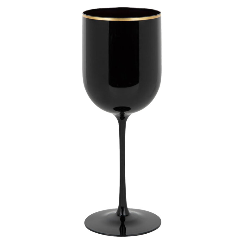 Elegant Black Plastic Wine Glasses with Gold Rim, Set of 15