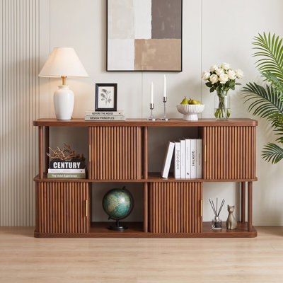 57.87" W Storage Bookcase, 8-Cube Wooden Bookshelf with Doors, Toy Organizer