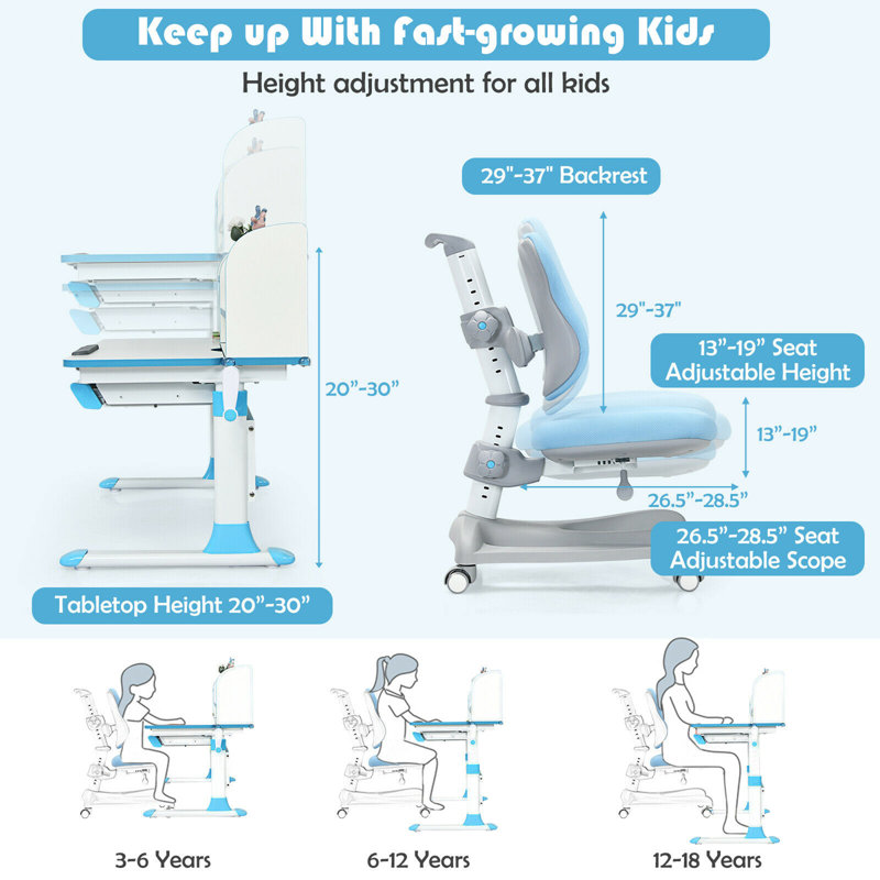 Chaise de bureau pour enfants, Bleu