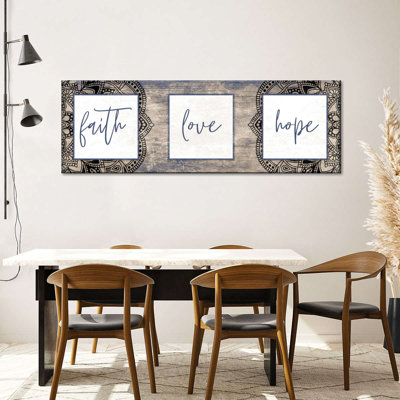 Inspiration et typographie, "Faith Love Hope", impression sur toile