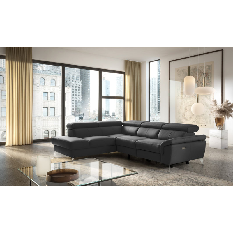 Manhattan Genuine Leather Reclining Corner Sofa with Storage and Adjustable Headrests & Adjustable Armrest, Left Hand Facing