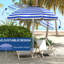 Parasol portatif de 40 ans et plus, système réglable et inclinable, auvent protégé, 2 crochets pour porte-gobelets, rayure bleue et blanche ventilée en hauteur et inclinable, protection, abat-jour