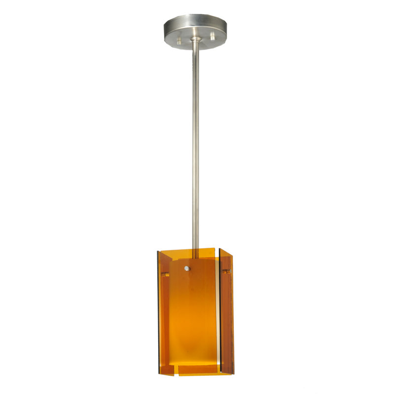 Luminaire suspendu rectangulaire 1 lumière, Ambre, Argent