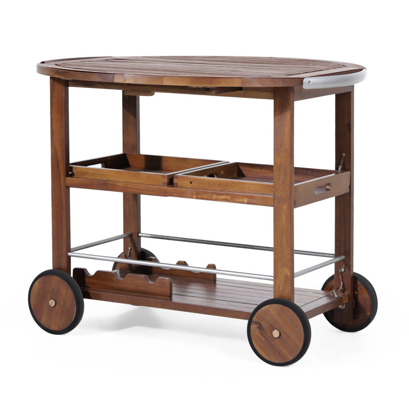 Outdoor Bar Cart With Construction And Storage Wood Aluminum Cart, Weather-