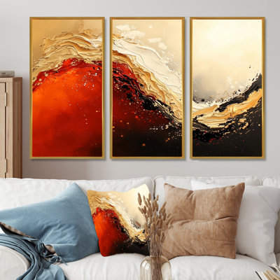 «Red and Golden Desert Wave I», ensemble d'art mural abstrait