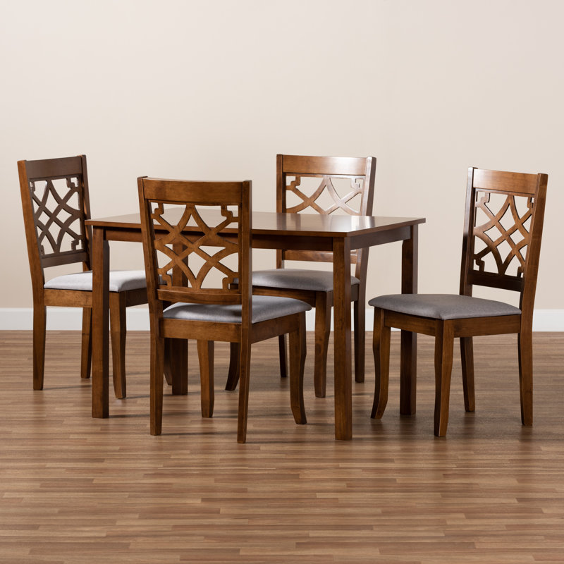 Paulding Grey Fabric Upholstered 5-Pc Dining Set in Walnut Finish, 37.4'' H X 18.1'' W X 20.3'' D