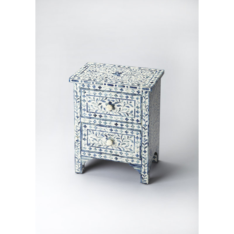 Vivienne Blue Bone Inlay 2-Drawer Accent Chest