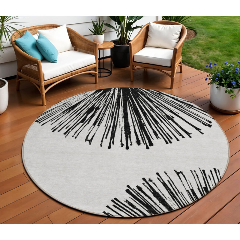 Tapis rond noir et ivoire 8 po