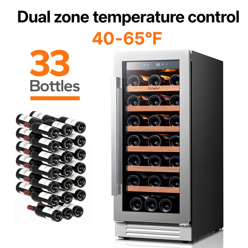 15 In. 33-bottles Single Zone Built-in Wine Refrigerator Fast Cooling Compressor Fridge With Frost-free Touch Panel  