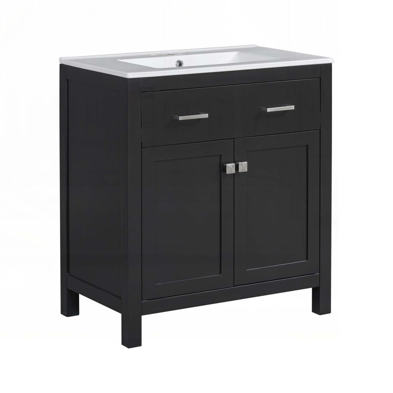 Meuble-lavabo 30 po avec lavabo en céramique, Noir, noir, noir, noir