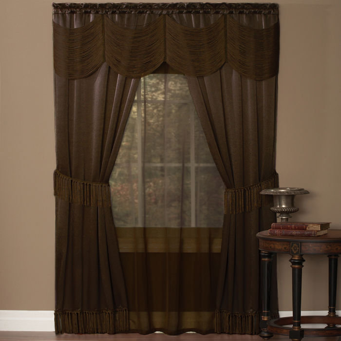 Mortimer Semi Sheer Curtain Pair, 56" W x 63" L, Chocolate