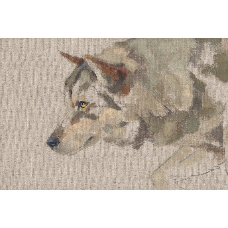 «Timber Wolf II» par Jacob Green - peinture sur toile tendue, H 24 po x l 36 po