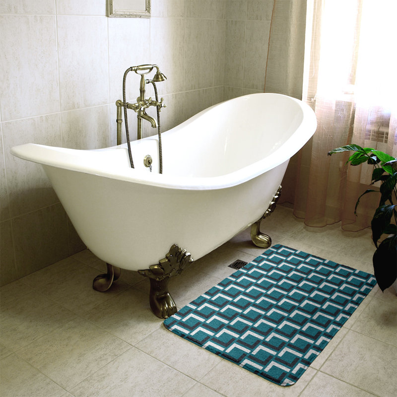 Tapis pour salle de bain Baltimore, l 17 po x L 24 po, Bleu sarcelle / noir / blanc