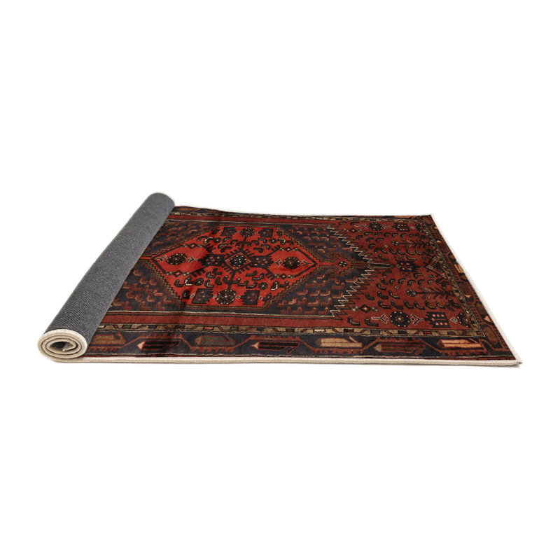Tapis traditionnel bourgogne / rouge / noir, Rond 3 pi