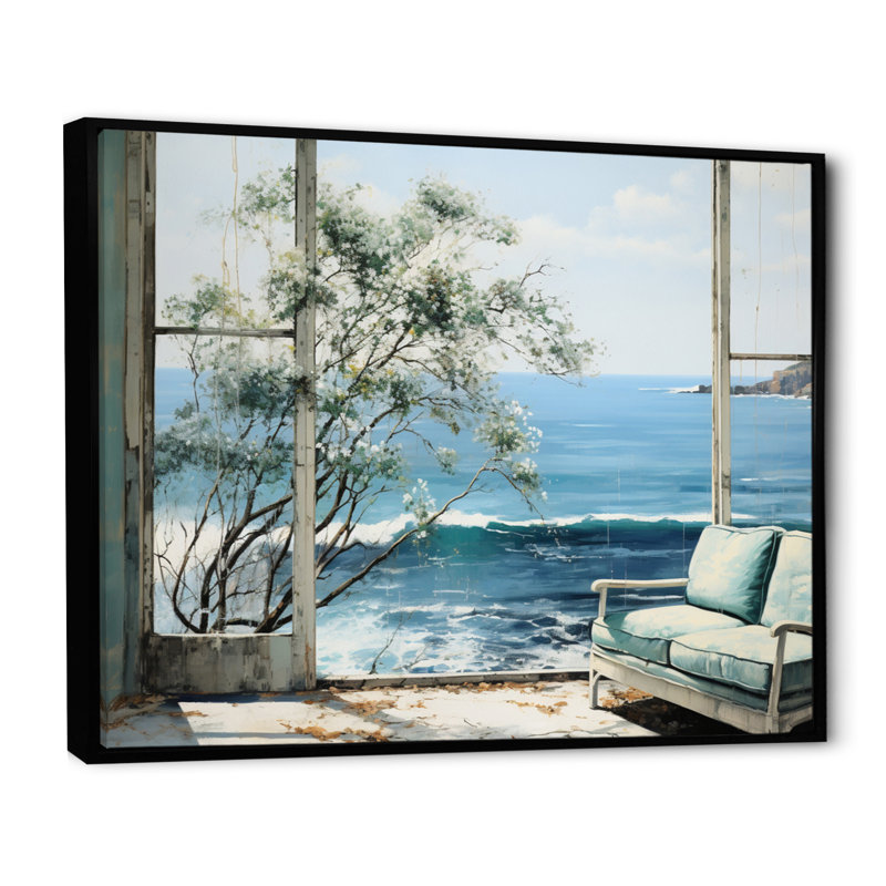 Zialan Coastalwindows Windows To The IV sur impression sur toile, H 16 po x l 32 po x P 1 po, Cadre flottant noir