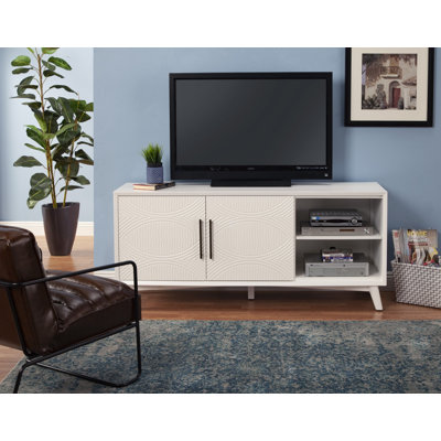 64" White Pine Solid Wood Open Shelving TV Stand - Transitional Media Storage