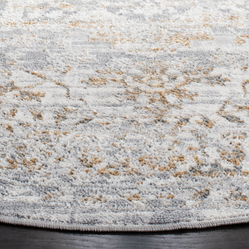 Amilie Oriental Gray/Gold Area Rug, Round 6'7"
