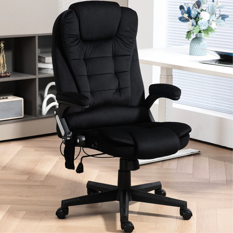 Fauteuil de bureau chauffant avec massage, dossier inclinable, rembourré, hauteur de siège réglable, chaleur vibrante noire, siège
