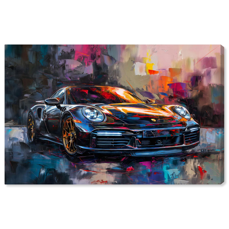 Turbocharged Porsche II Black Framed Canvas Car Painting