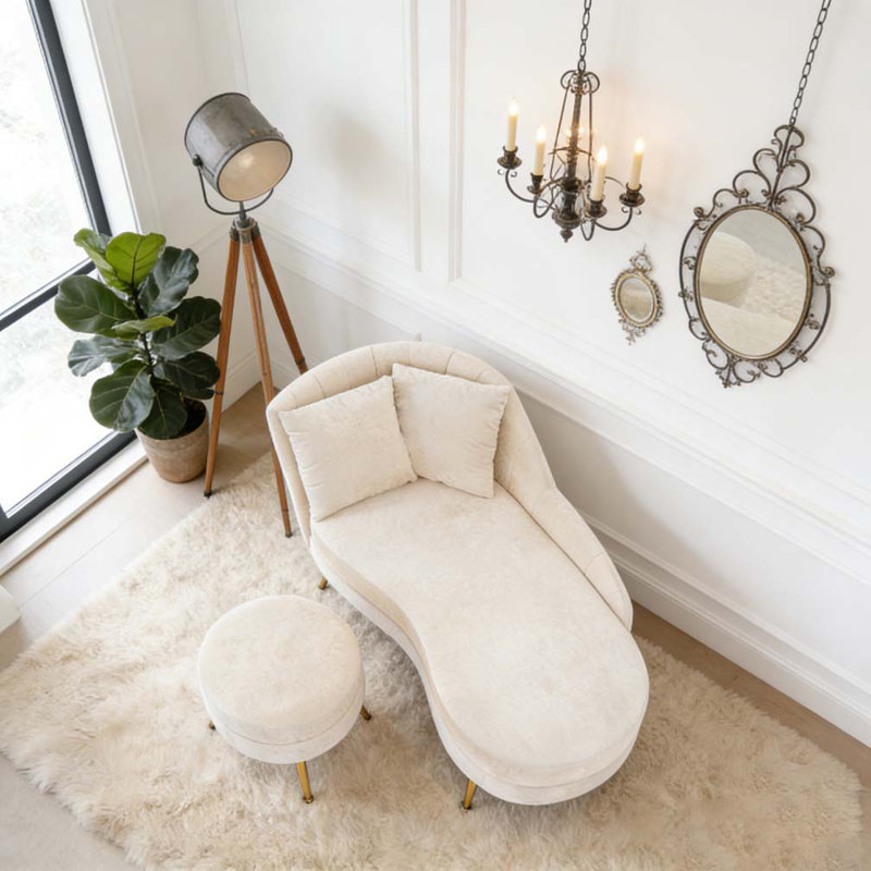 Chaise d'intérieur en chenille 58 po avec accoudoir gauche et coussin lombaire 58 po, Beige