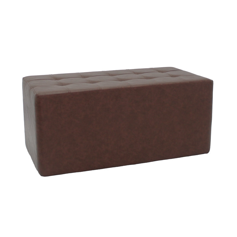 Distressed Tufted Rectangle Ottoman, Dark Brown Polyurethane