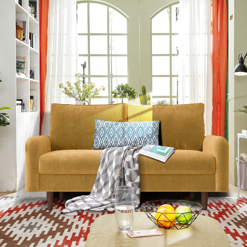 Marick Wide Round Arms Small Apartment Loveseat, Ginger Velvet, 56.3" W