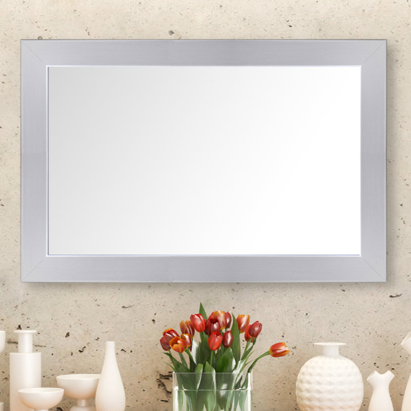 Shmuel Wood Framed with Safety Backing Ideal for Bathroom / Vanity Mirror, Brushed Chrome, 20" x 48"