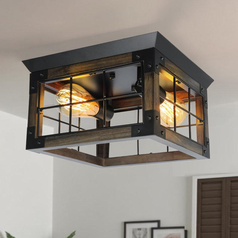 Plafonnier encastré carré en bois rustique 14,57 po Williston Forge, H 6,1 po x l 10,43 po x P 10,43 po