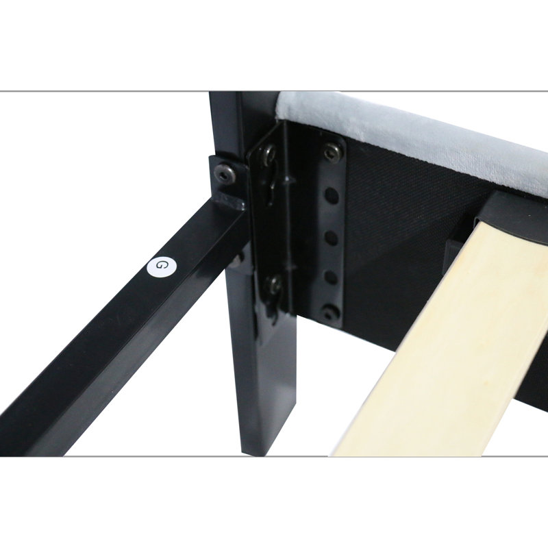 Lit plateforme tapissier avec tête de lit capitonnée en lin, aucun sommier tapissier, bois, Grand, Gris clair