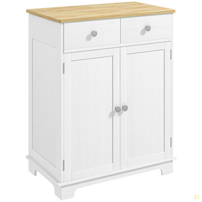 Sideboard With Solid Wood Countertop, Modern Kitchen Storage Cabinet, Coffee Bar Cabinet With 2 Drawers, Doors And Adjustable Shelf, Distressed