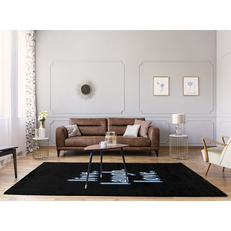 Tapis en poly-chenille style tableau noir style "live" love quote, Rectangle 5 pi x 7 pi
