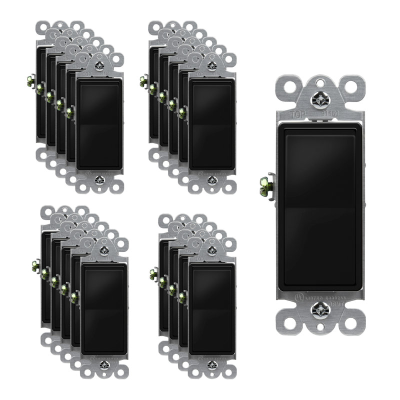  Enerlites 15 Tamper Resistant Single Pole Rocker Light Switch - Black, Black