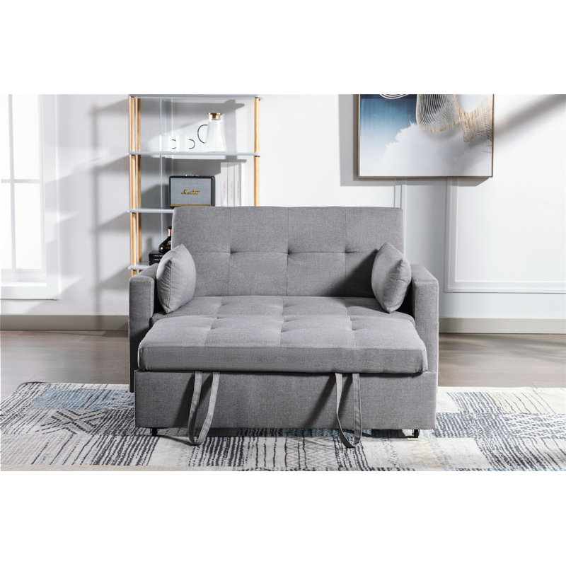 Light Grey Linen 3-in-1 Convertible Sleeper Loveseat – Space-Saving Sofa Bed with Storage Pockets & Adjustable Backrest