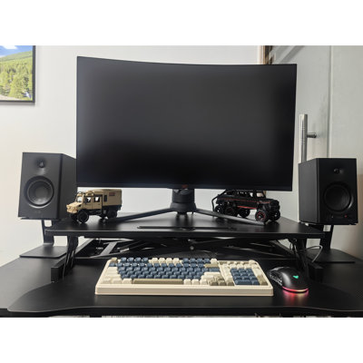 Convertisseur de bureau assis-debout, 32 pouces avec cadre stable pour un travail parfait sur deux écrans et un ordinateur portable, noir, construction de joie de Noël