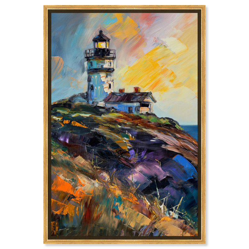 Colorful Lighthouse, 31" H x 21" W, Gold Framed